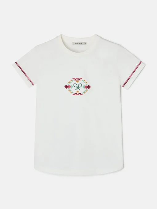 Silbon Camisetas, Polos Y Tops-Camiseta woman bordado etnico multicolor blanca Blanco