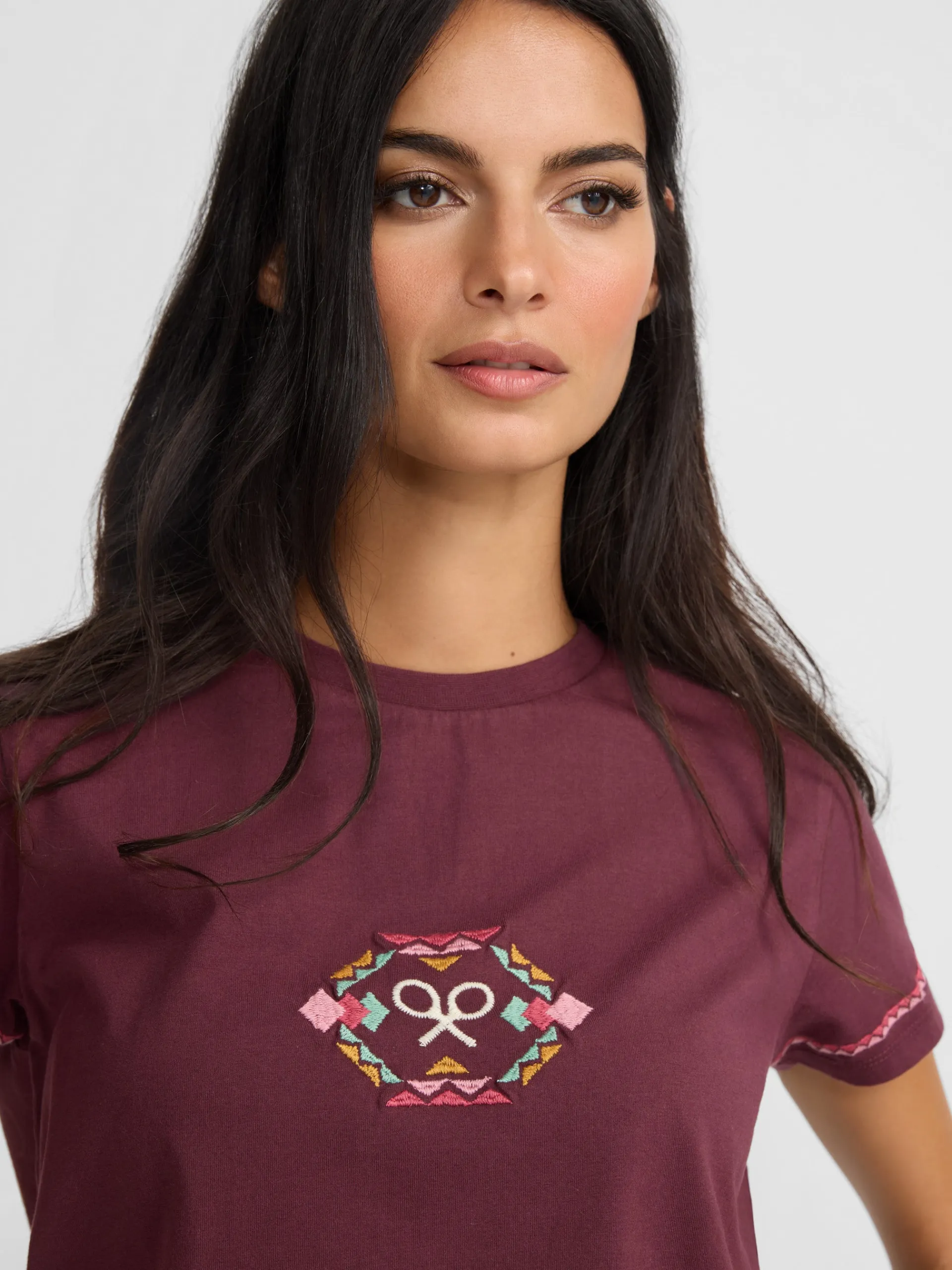 Silbon Camisetas, Polos Y Tops-Camiseta woman bordado etnico multicolor Granate