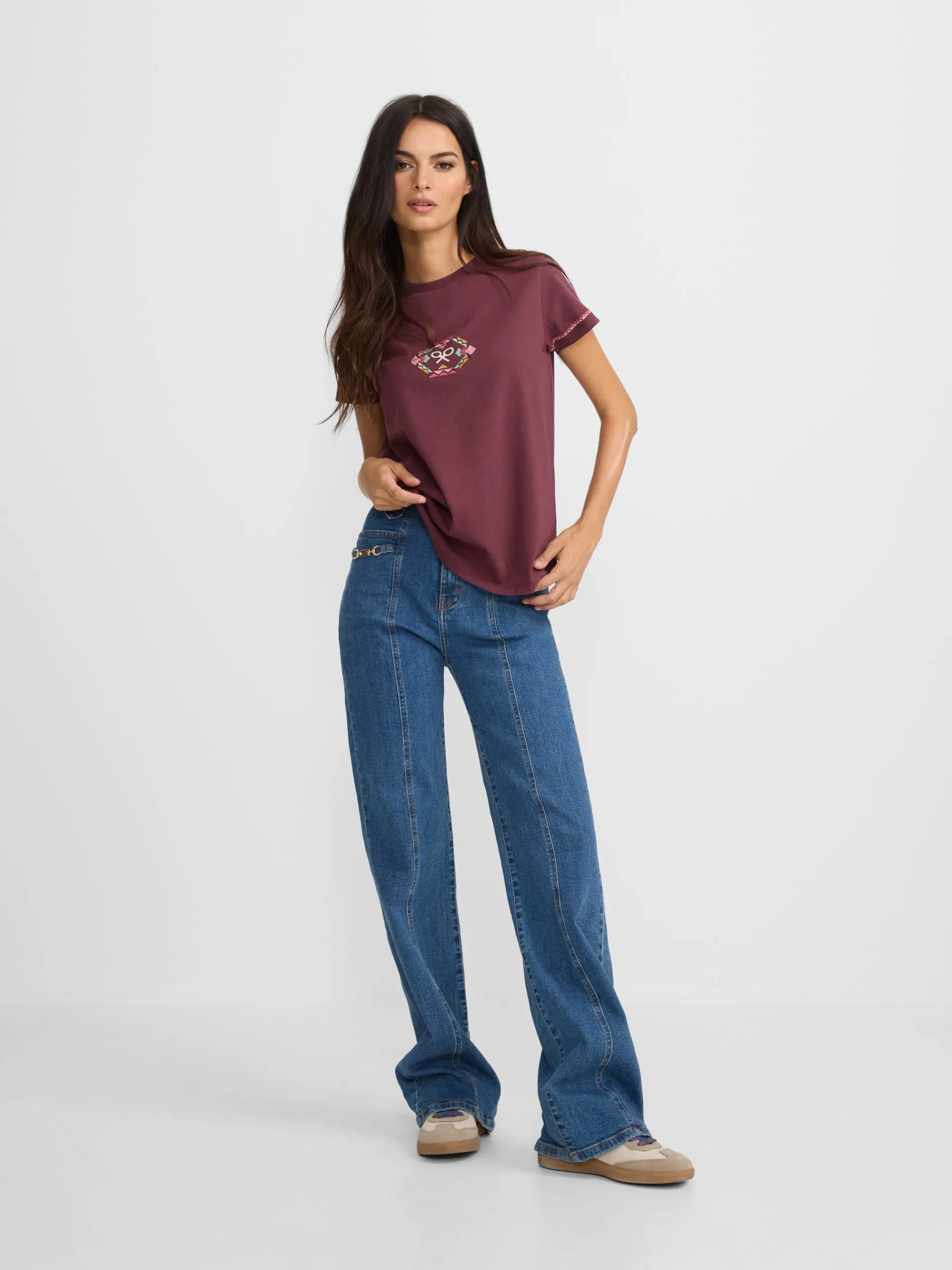 Silbon Camisetas, Polos Y Tops-Camiseta woman bordado etnico multicolor Granate