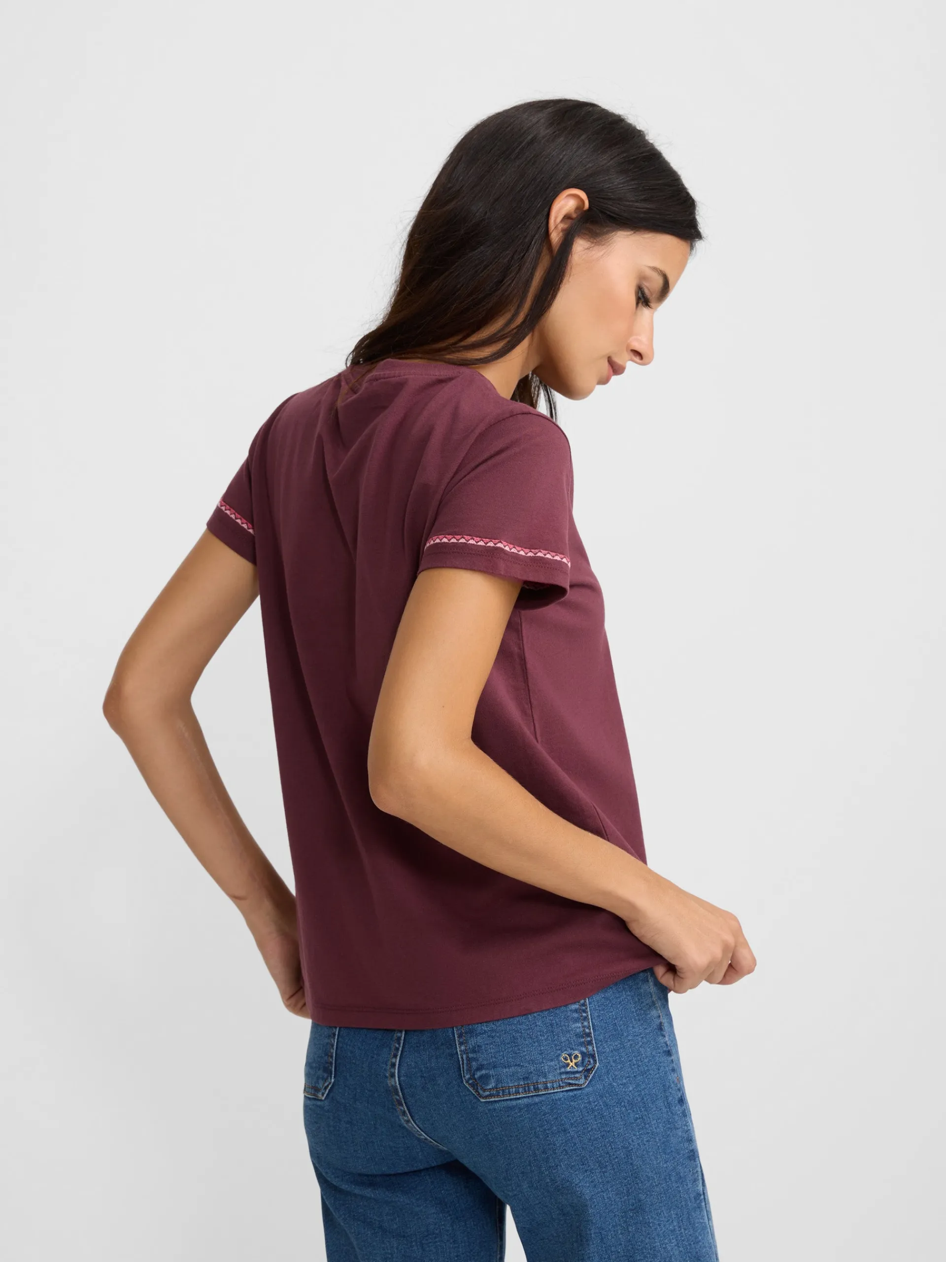 Silbon Camisetas, Polos Y Tops-Camiseta woman bordado etnico multicolor Granate
