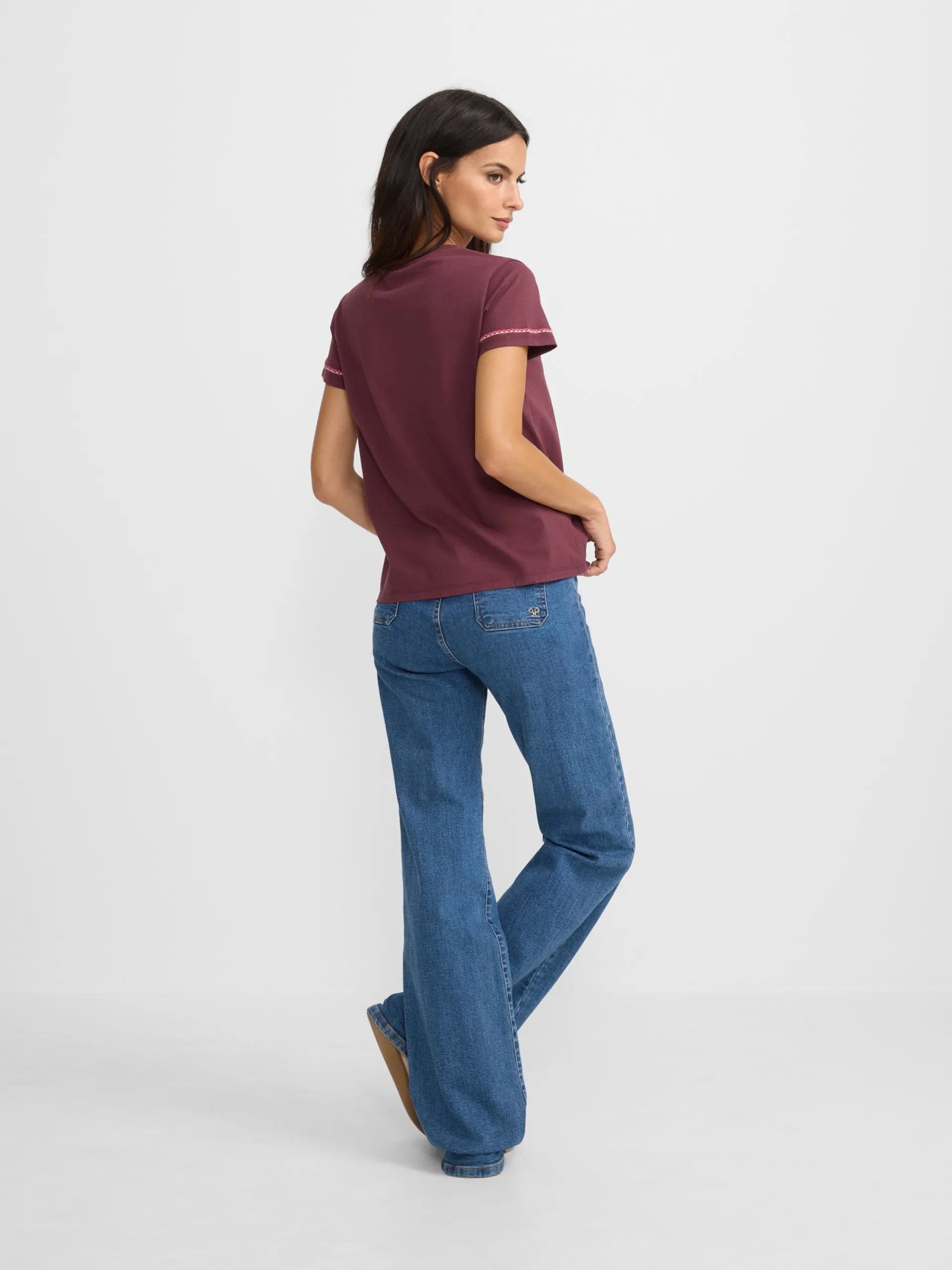 Silbon Camisetas, Polos Y Tops-Camiseta woman bordado etnico multicolor Granate