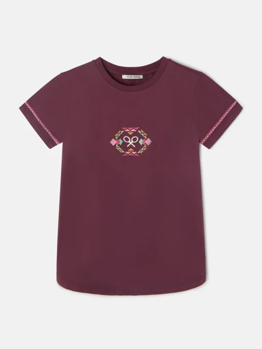 Silbon Camisetas, Polos Y Tops-Camiseta woman bordado etnico multicolor Granate