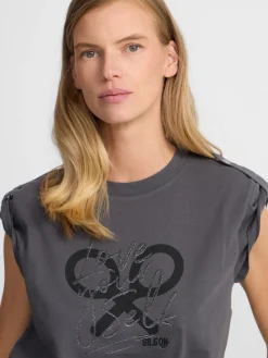 Silbon Camisetas, Polos Y Tops-Camiseta woman manga roll out negra Negro