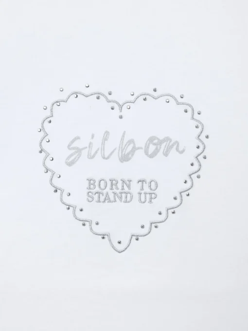 Silbon Camisetas, Polos Y Tops-Camiseta woman roll out corazon tachas Blanca