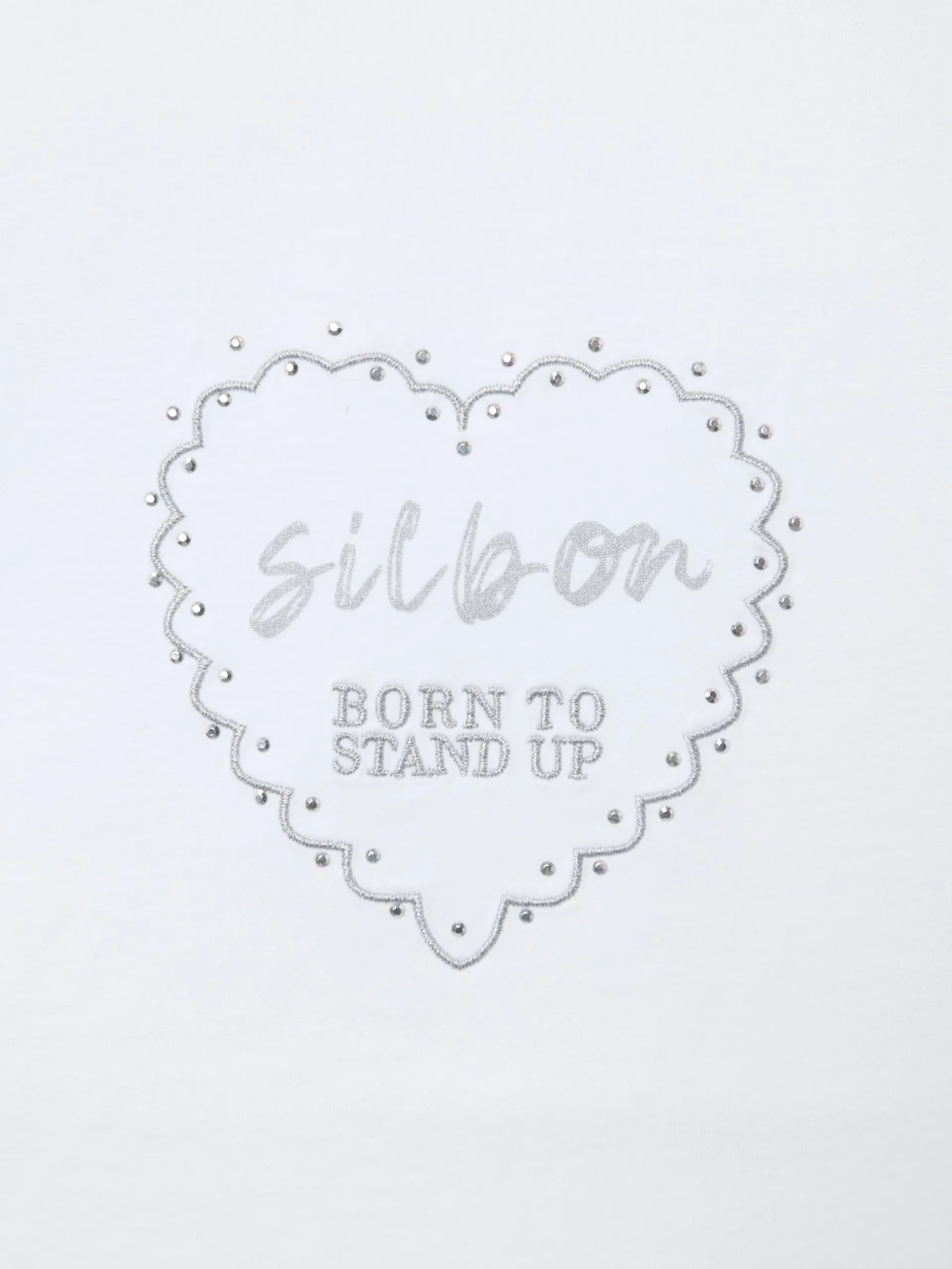 Silbon Camisetas, Polos Y Tops-Camiseta woman roll out corazon tachas Blanca