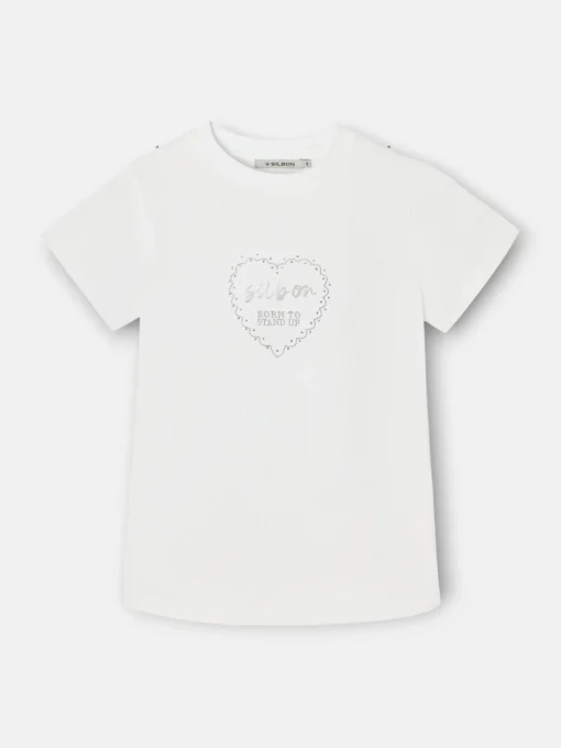 Silbon Camisetas, Polos Y Tops-Camiseta woman roll out corazon tachas Blanca