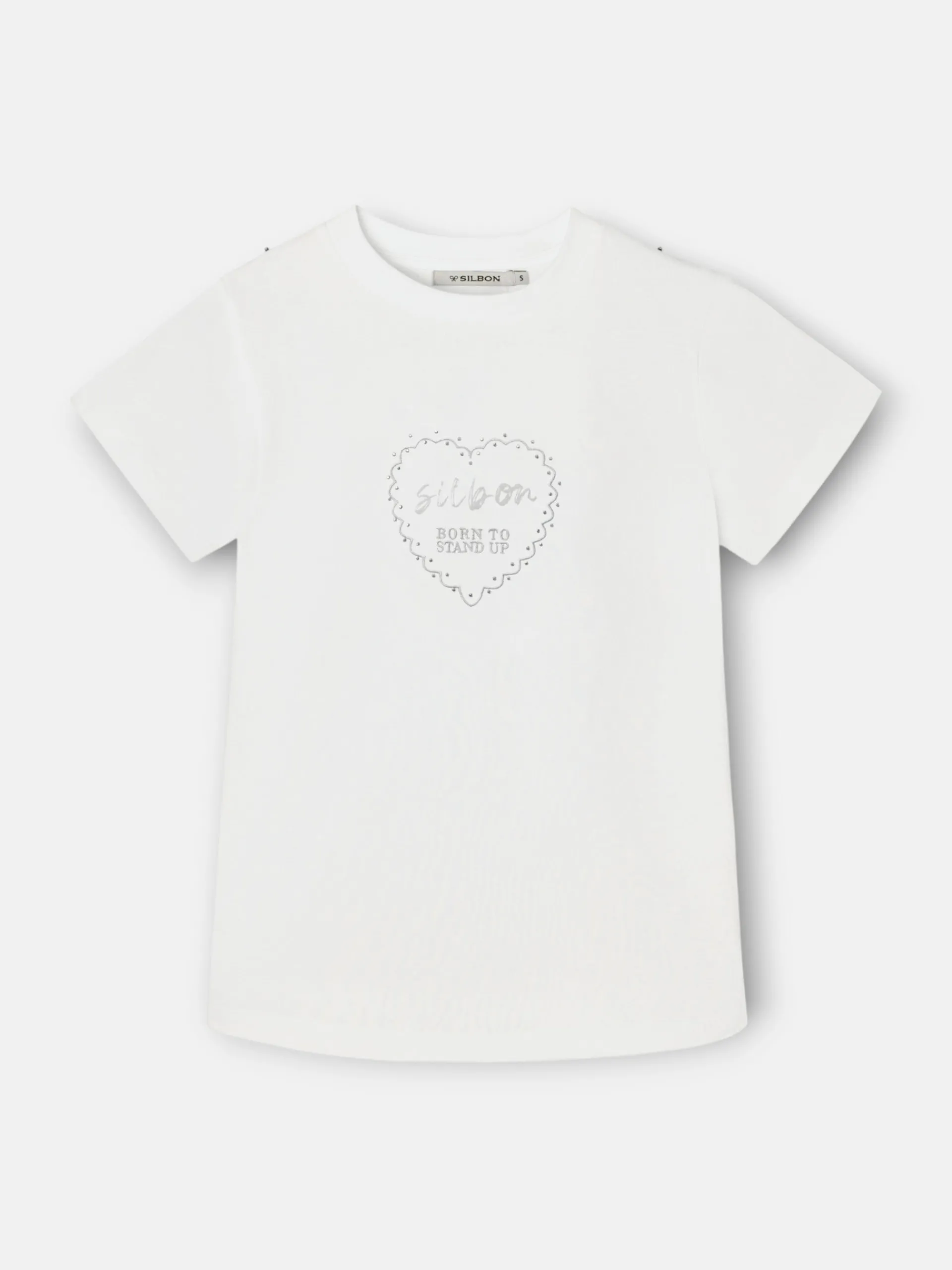Silbon Camisetas, Polos Y Tops-Camiseta woman roll out corazon tachas Blanca