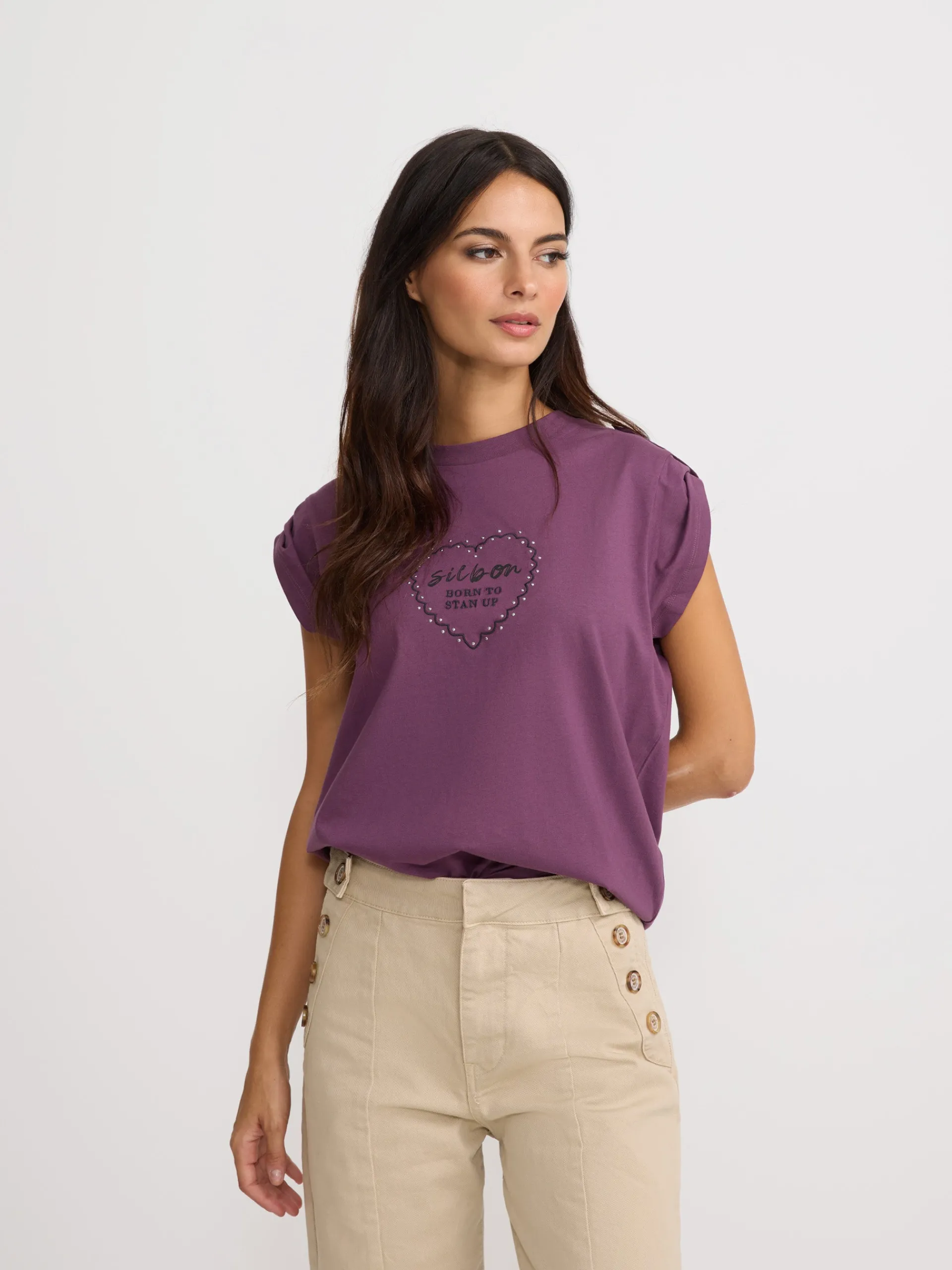 Silbon Camisetas, Polos Y Tops-Camiseta woman roll out corazon tachas Morado