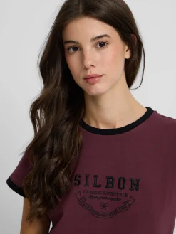 Silbon Camisetas, Polos Y Tops-Camiseta woman varsity Burdeos