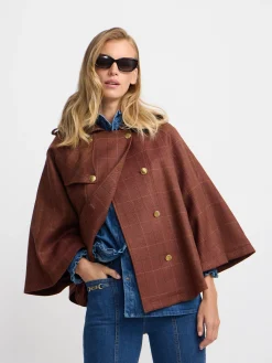 Silbon Abrigos Y Exterior-Capa detalles cuero cuadros marrones Rojo