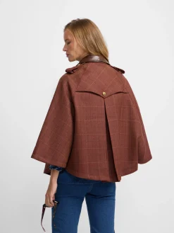 Silbon Abrigos Y Exterior-Capa detalles cuero cuadros marrones Rojo