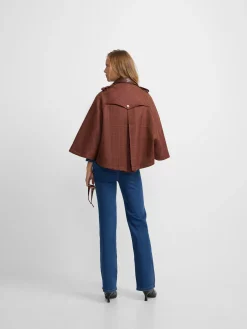 Silbon Abrigos Y Exterior-Capa detalles cuero cuadros marrones Rojo