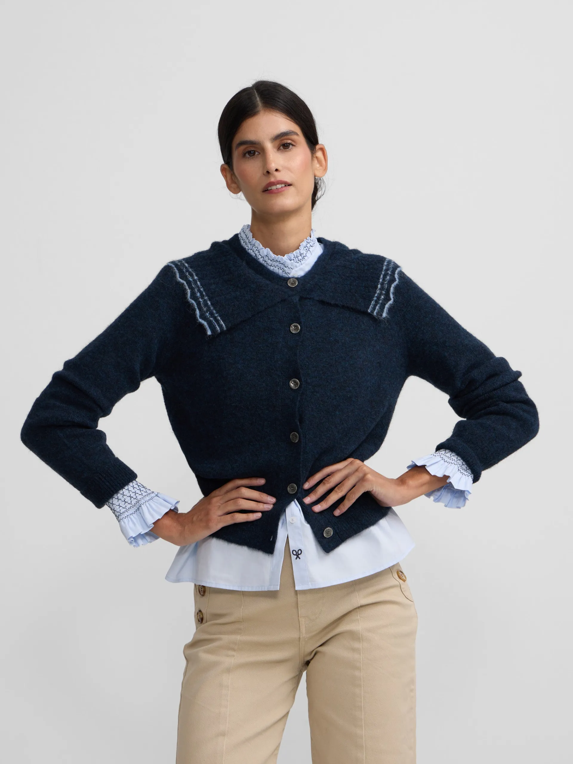 Silbon Punto-Cardigan cuello bobo contraste marino Azul marino