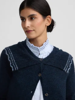Silbon Punto-Cardigan cuello bobo contraste marino Azul marino