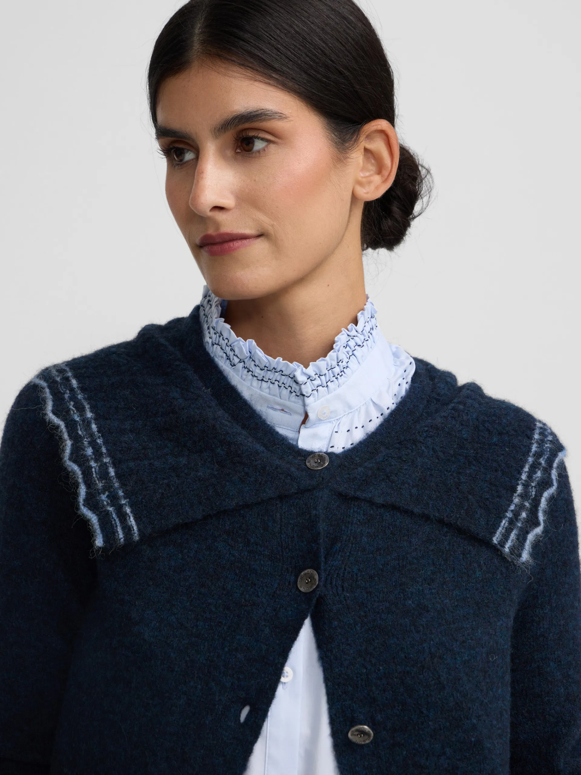 Silbon Punto-Cardigan cuello bobo contraste marino Azul marino
