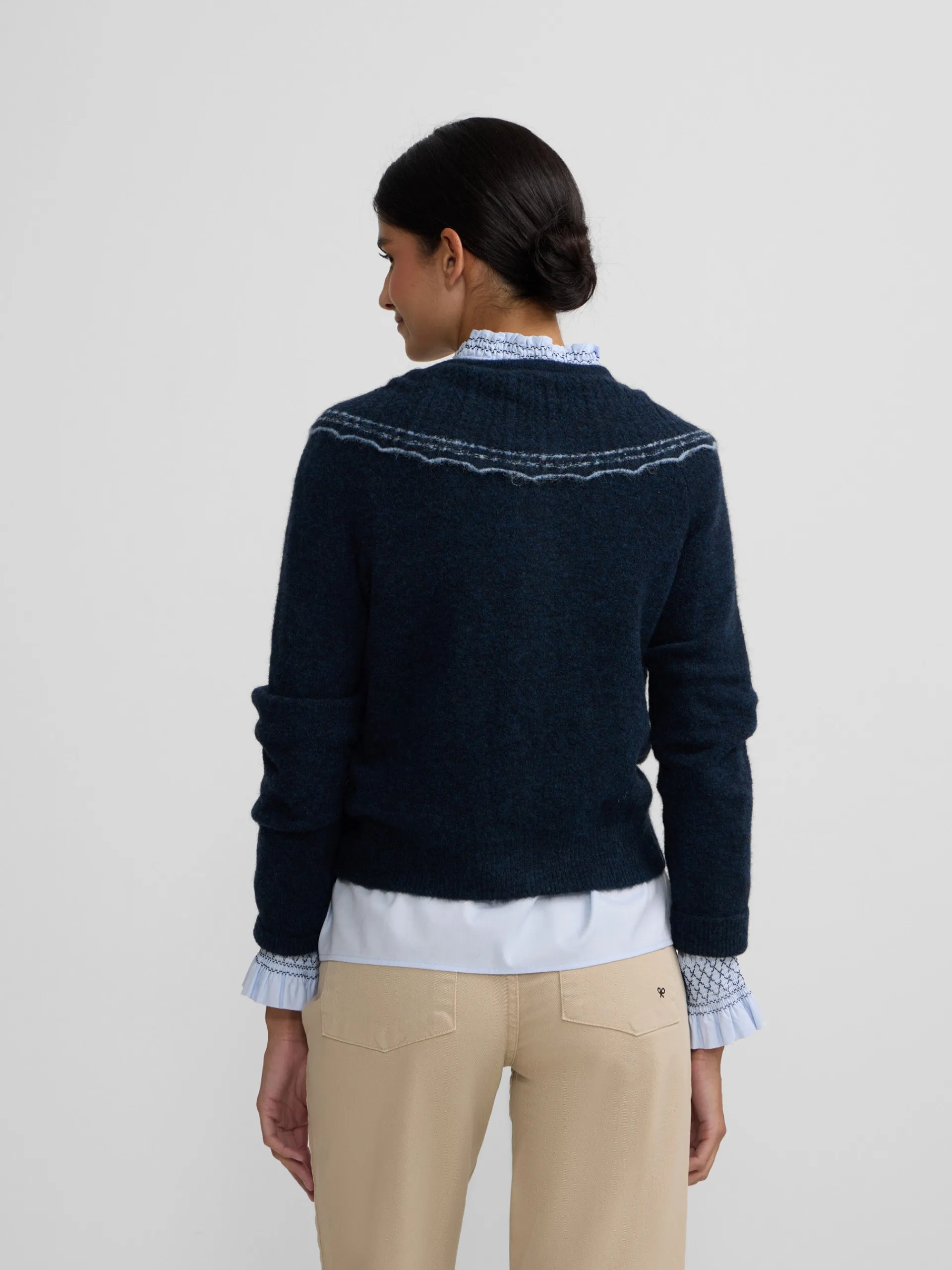 Silbon Punto-Cardigan cuello bobo contraste marino Azul marino