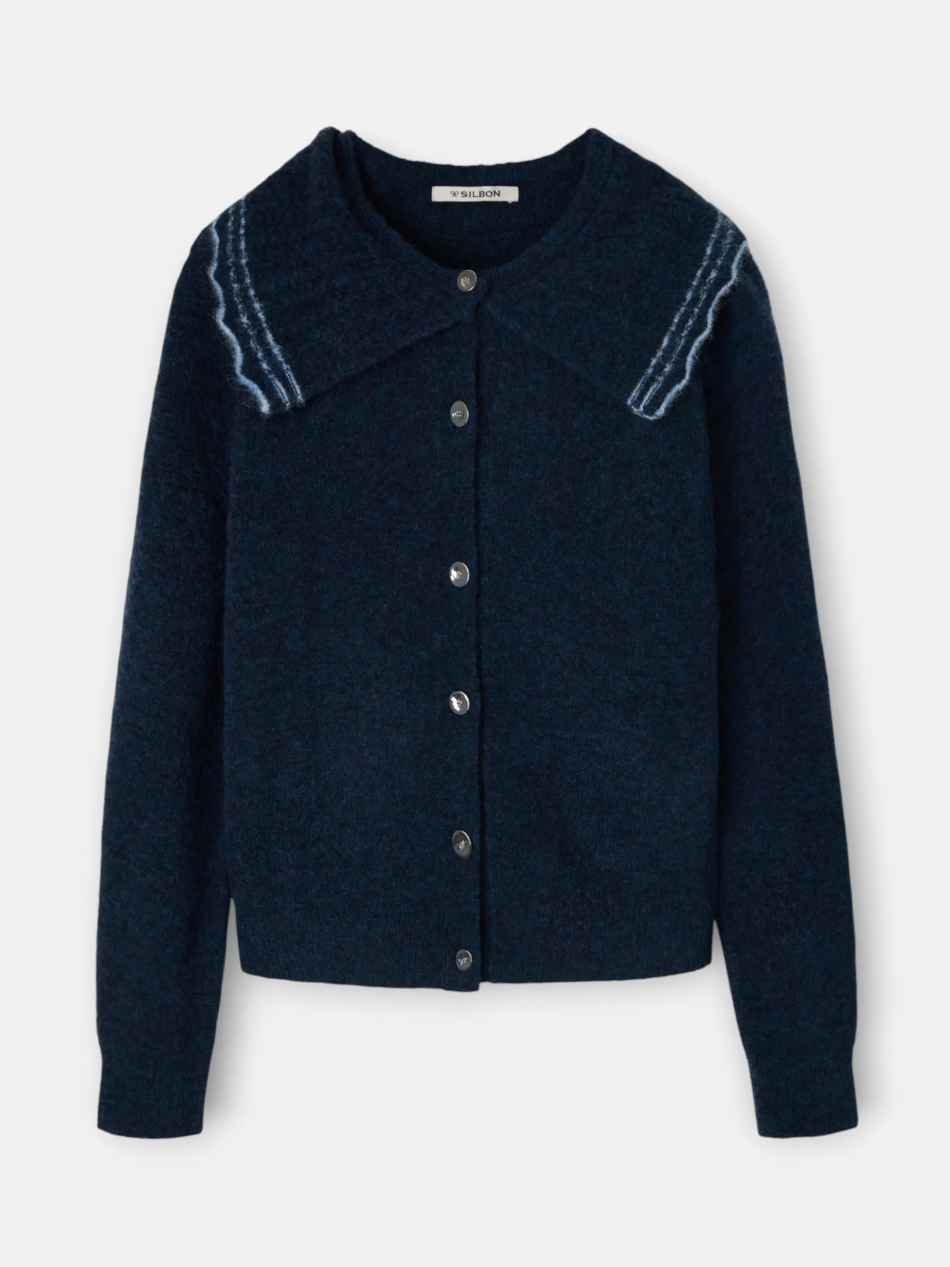 Silbon Punto-Cardigan cuello bobo contraste marino Azul marino