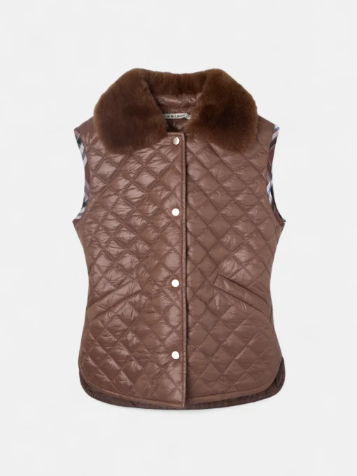 Silbon Abrigos Y Exterior-Chaleco acolchado tejido combinado Marron