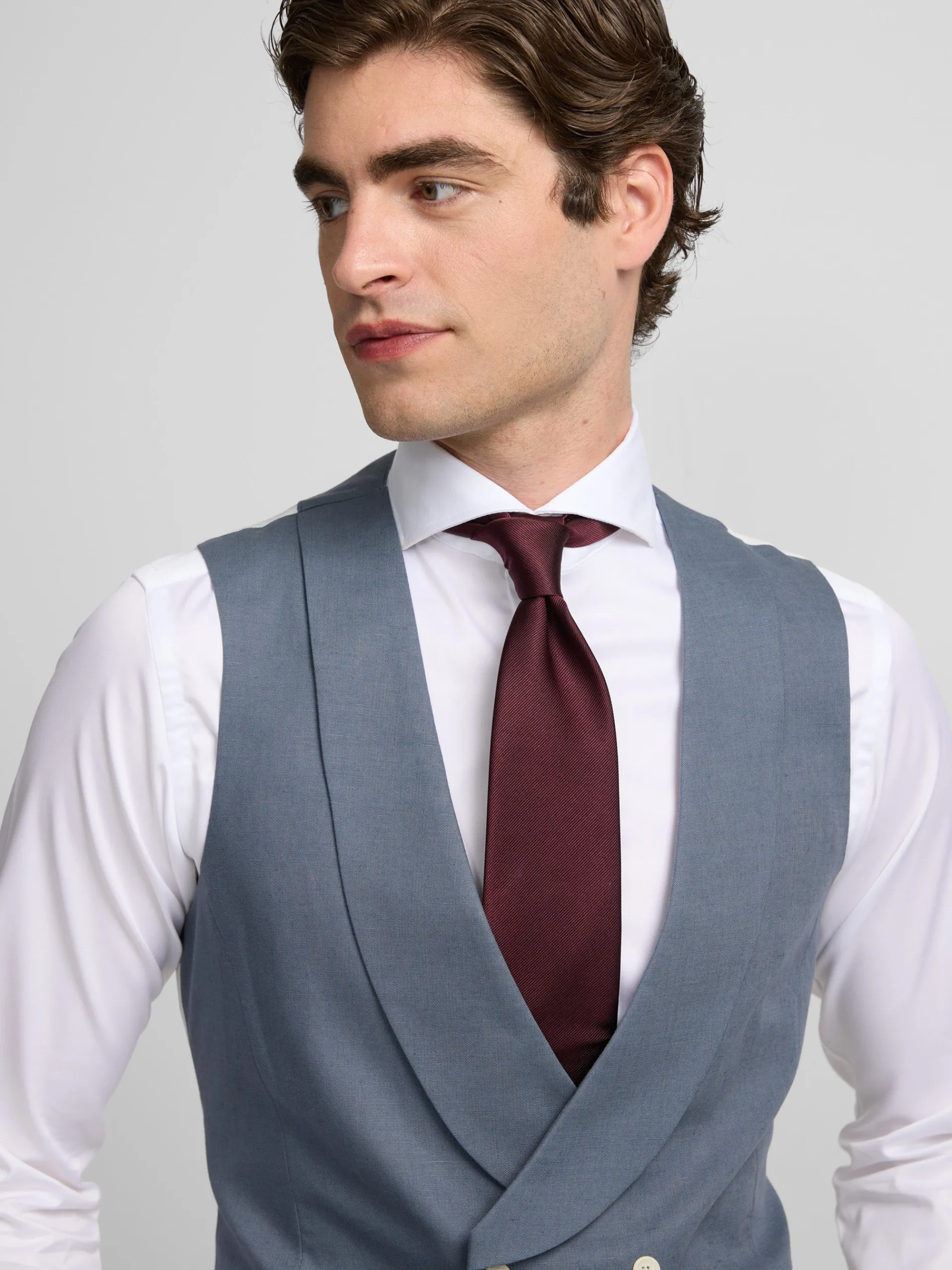 Silbon Formal Y Etiqueta·Chalecos-Chaleco chaque cuello redondo pizarra Azul