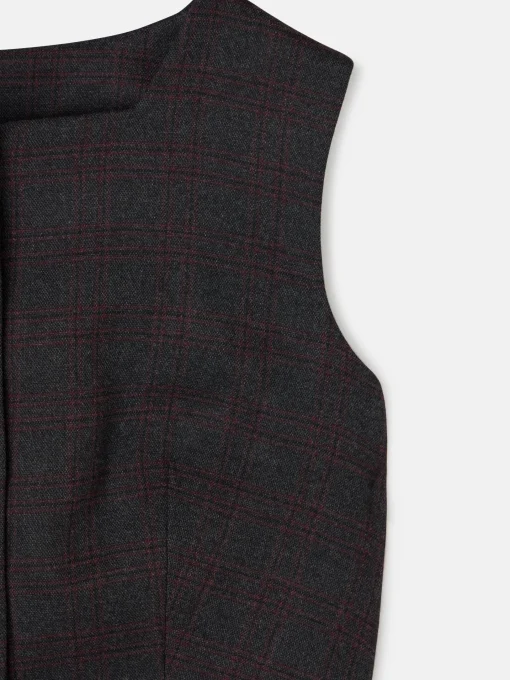 Silbon Trajes|Chalecos-Chaleco largo cuadros grises y burdeos Grises y burdeos