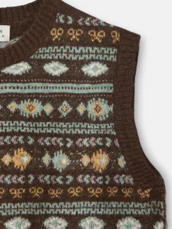 Silbon Chalecos|Punto-Chaleco punto lazada jacquard marron Azul
