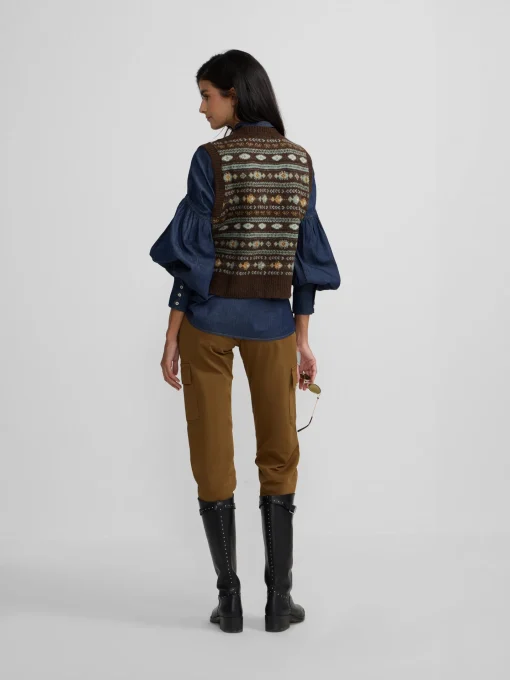 Silbon Chalecos|Punto-Chaleco punto lazada jacquard marron Azul