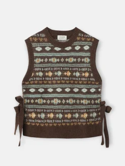 Silbon Chalecos|Punto-Chaleco punto lazada jacquard marron Azul