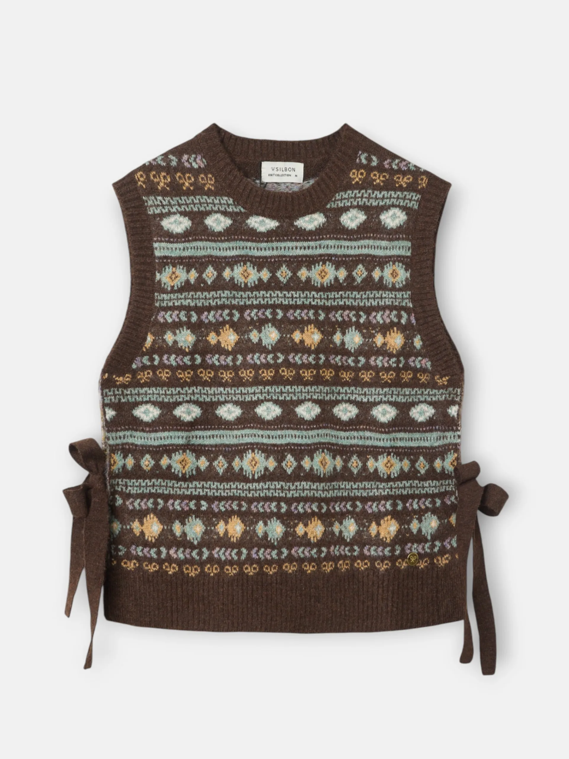 Silbon Chalecos|Punto-Chaleco punto lazada jacquard marron Azul