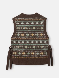 Silbon Chalecos|Punto-Chaleco punto lazada jacquard marron Azul