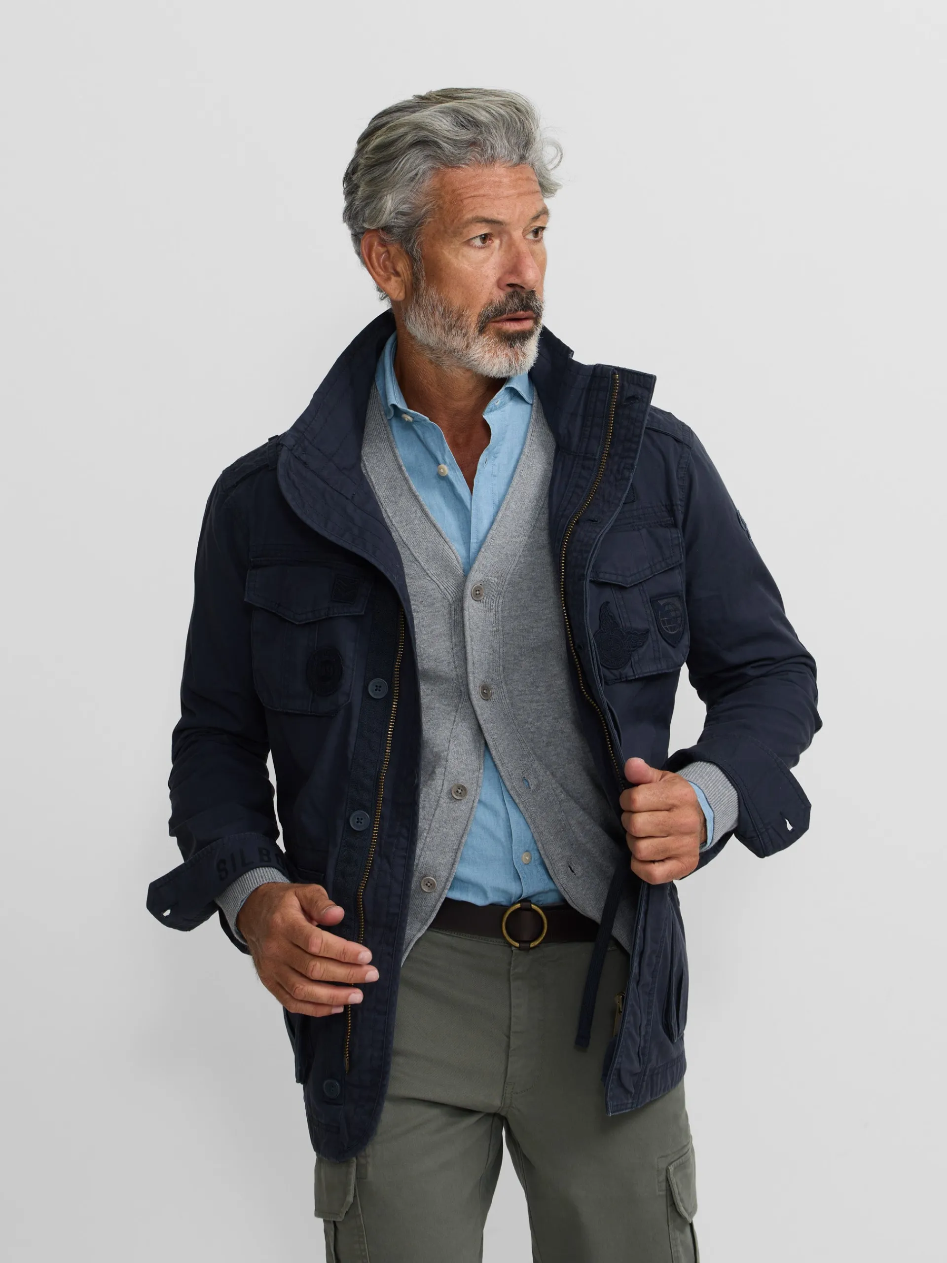 Silbon Smart Casual·Abrigos Y Cazadoras-Chaqueta militar parches dye azul marino Azul marino