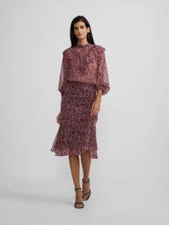 Silbon Vestidos, Monos Y Faldas-Falda midi estampado animal print Burdeos
