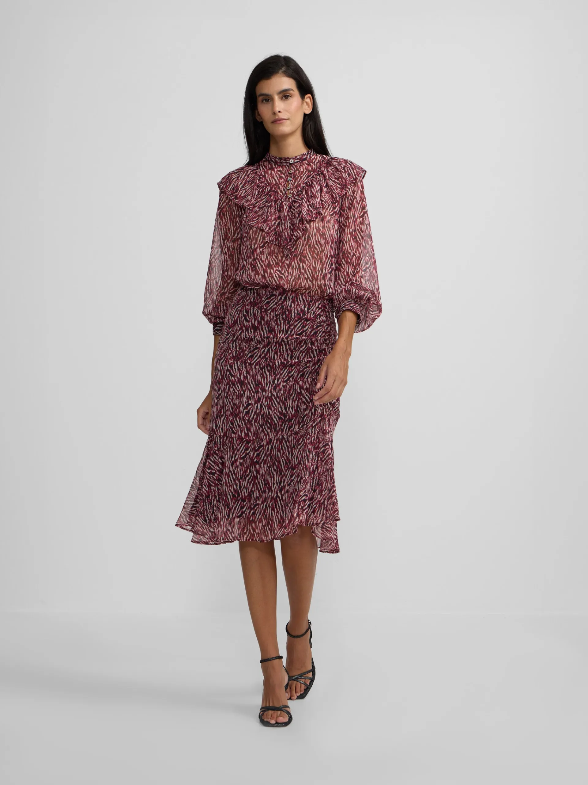 Silbon Vestidos, Monos Y Faldas-Falda midi estampado animal print Burdeos