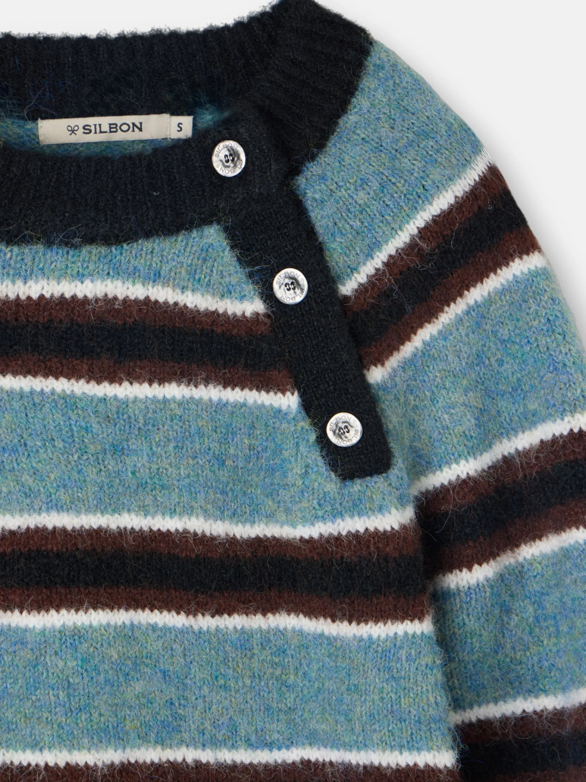 Silbon Punto-Jersey botones rayas azul y negro Azul marino