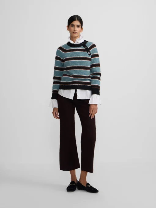 Silbon Punto-Jersey botones rayas azul y negro Azul marino