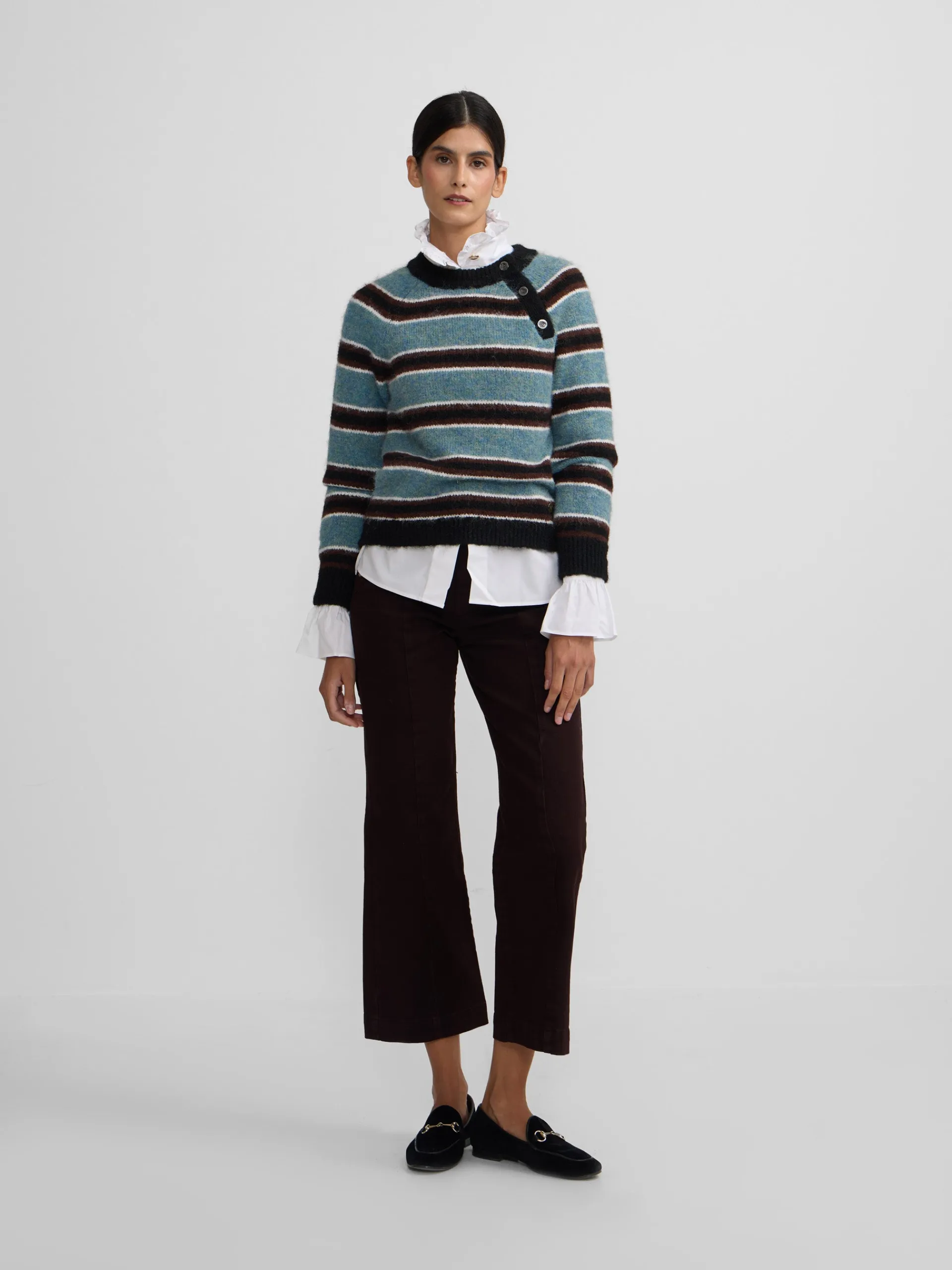 Silbon Punto-Jersey botones rayas azul y negro Azul marino