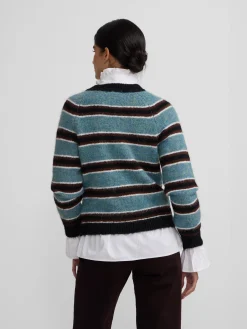Silbon Punto-Jersey botones rayas azul y negro Azul marino
