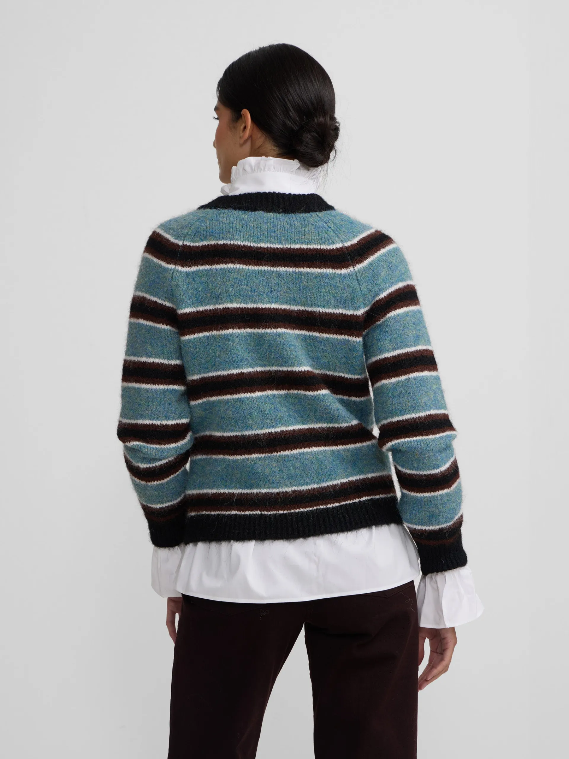 Silbon Punto-Jersey botones rayas azul y negro Azul marino