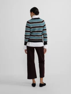 Silbon Punto-Jersey botones rayas azul y negro Azul marino