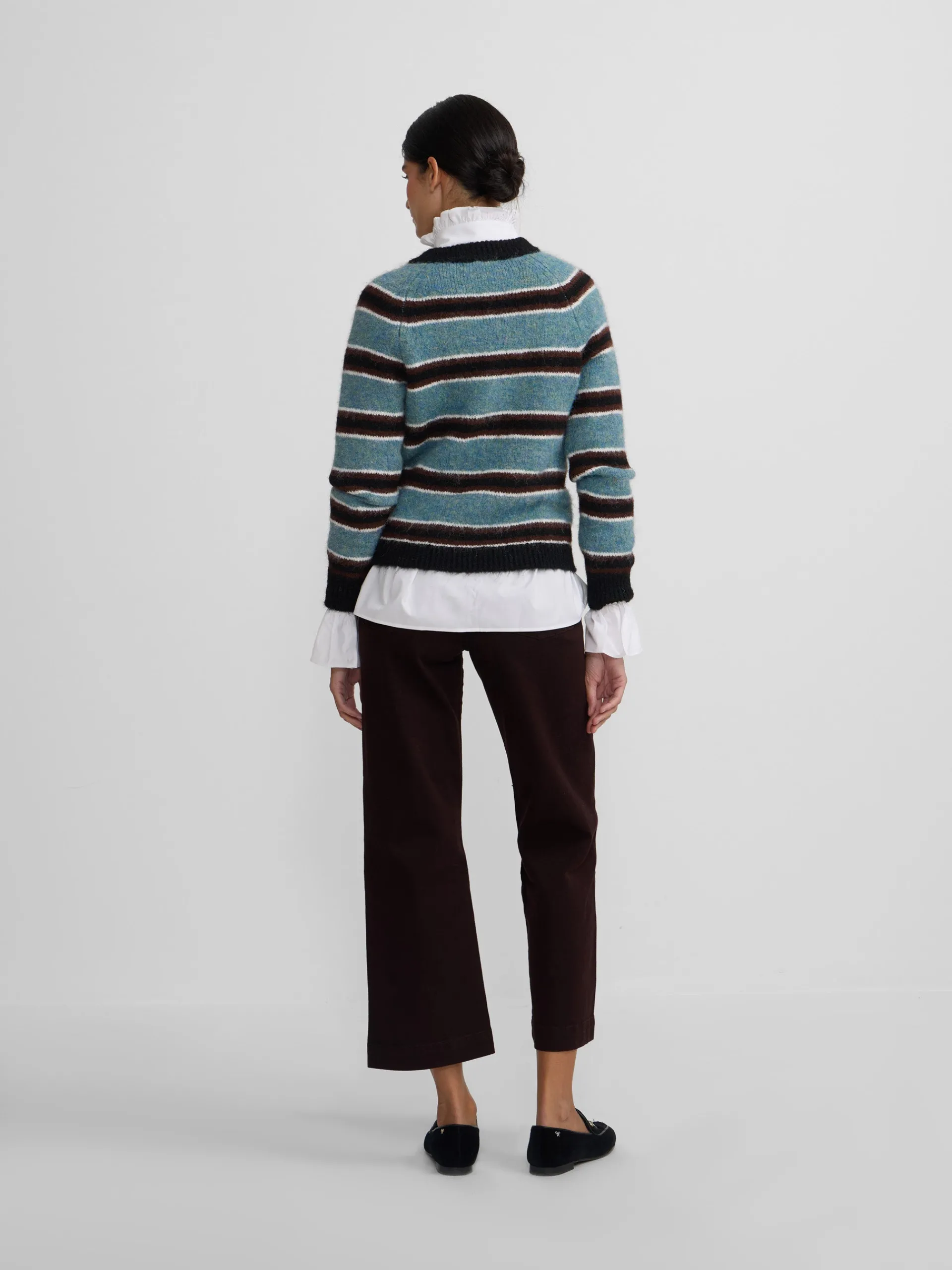 Silbon Punto-Jersey botones rayas azul y negro Azul marino