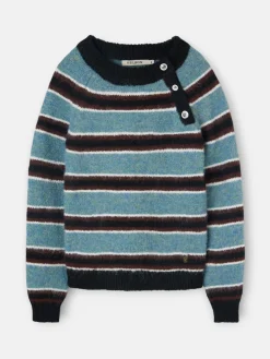 Silbon Punto-Jersey botones rayas azul y negro Azul marino