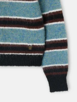 Silbon Punto-Jersey botones rayas azul y negro Azul marino