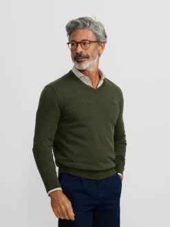 Silbon Smart Casual·Jerséis Y Cárdigan-Jersey classic cuello pico Verde