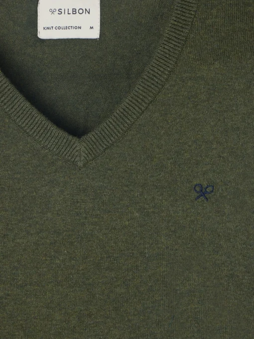 Silbon Smart Casual·Jerséis Y Cárdigan-Jersey classic cuello pico Verde