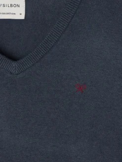 Silbon Smart Casual·Jerséis Y Cárdigan-Jersey classic cuello pico azul Gris