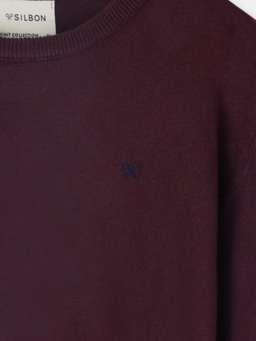 Silbon Smart Casual·Jerséis Y Cárdigan-Jersey classic cuello redondo oscuro Burdeos