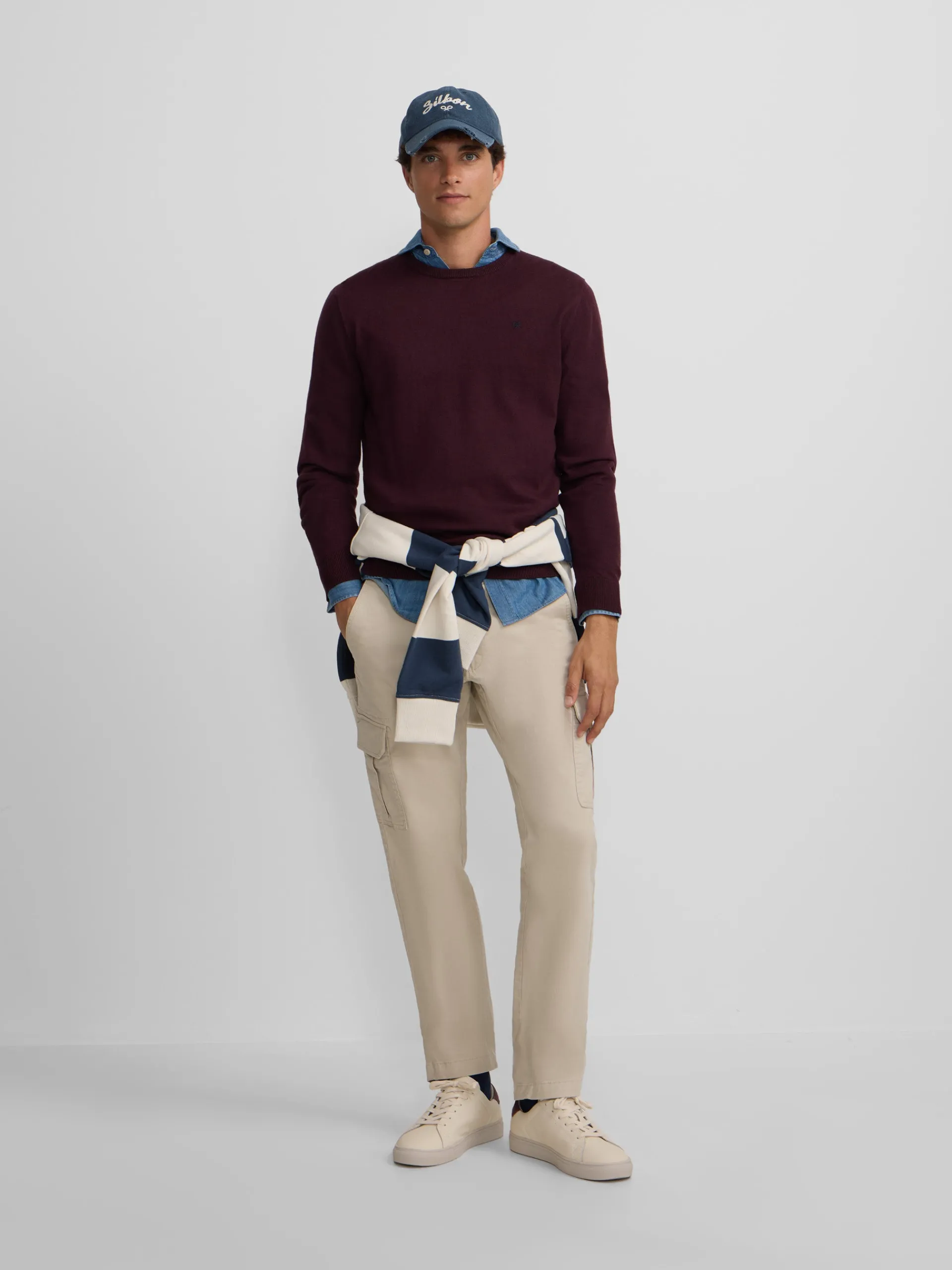 Silbon Smart Casual·Jerséis Y Cárdigan-Jersey classic cuello redondo oscuro Burdeos