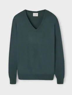 Silbon Smart Casual·Jerséis Y Cárdigan-Jersey cuello pico retro verde oscuro Verde oscuro