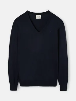 Silbon Smart Casual·Jerséis Y Cárdigan-Jersey cuello pico retro azul marino Azul marino