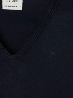 Silbon Smart Casual·Jerséis Y Cárdigan-Jersey cuello pico retro azul marino Azul marino