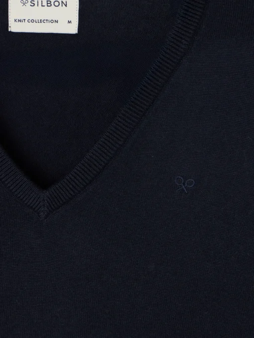 Silbon Smart Casual·Jerséis Y Cárdigan-Jersey cuello pico retro azul marino Azul marino